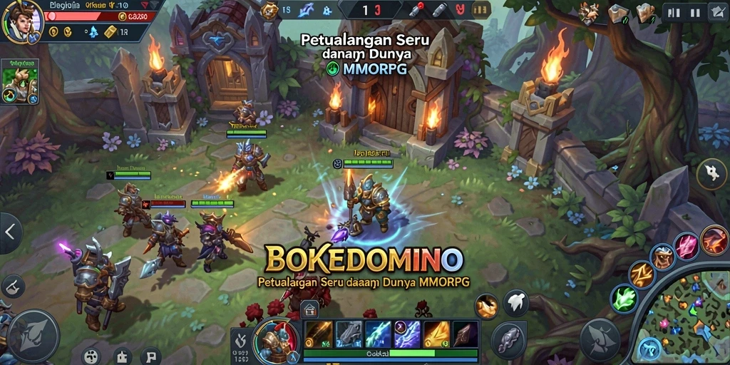 Screenshot gameplay utama BOKEDOMINO yang menampilkan pertempuran seru