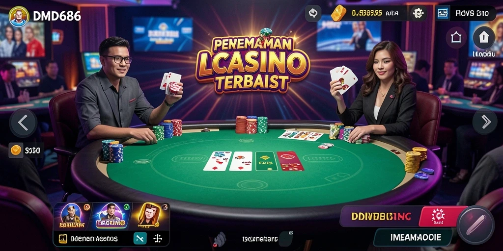 Screenshot gameplay DMD686 menampilkan dealer langsung di meja kasino.