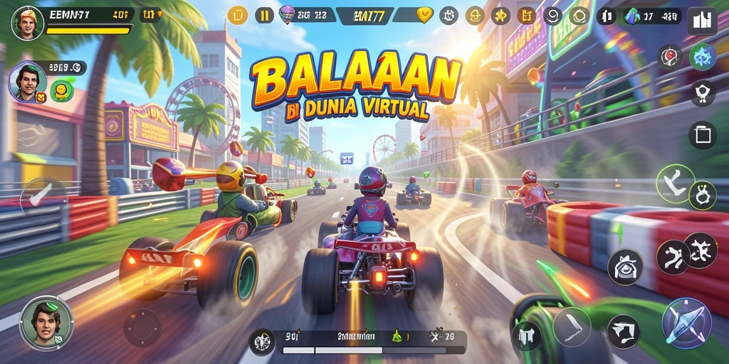 Screenshot gameplay seru EMON77 saat balapan kompetitif.