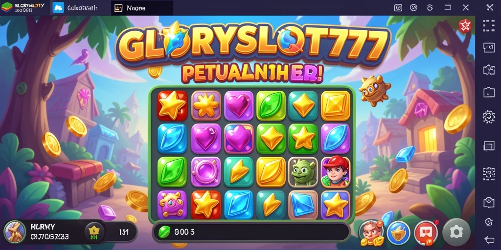 Screenshot gameplay Match-3 GLORYSLOT777 yang penuh warna.