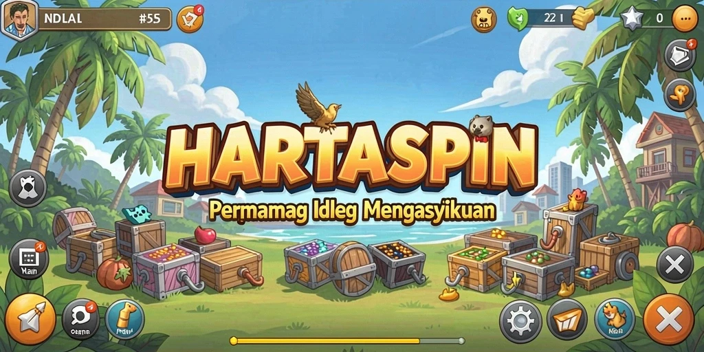 Tampilan gameplay HARTASPIN yang menarik dengan mekanisme Idle yang sederhana.