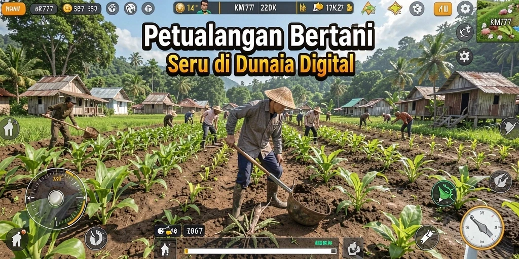 Tampilan gameplay KM777 yang menampilkan aktivitas bertani yang menyenangkan.