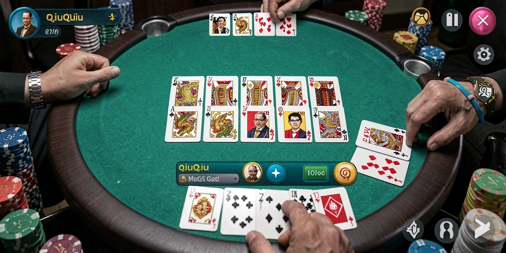 Screenshot MDG188 menampilkan momen intens dalam permainan QiuQiu.