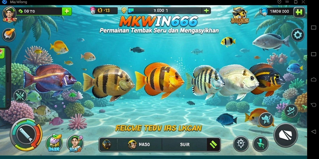 Screenshot gameplay MKWIN666 menampilkan aksi menembak ikan yang seru.