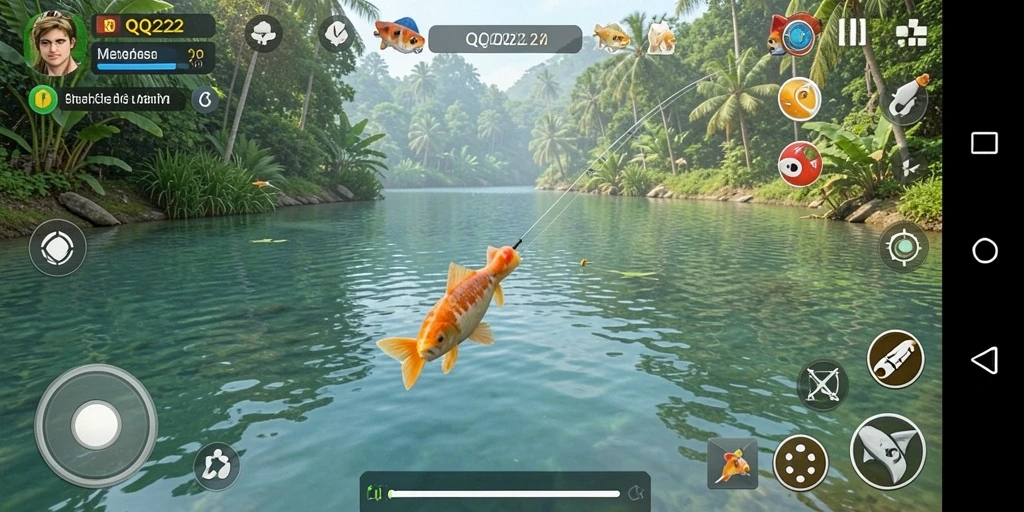 Screenshot gameplay QQ222 yang menunjukkan momen memancing yang seru.